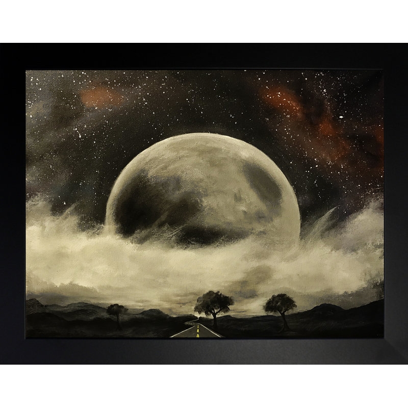 «Moon Over Route 66» par Ed Capeau - peinture sur toile, H 20,5 po x l 26,5 po x P 1,25 po, Cadre noir, Pas de tapis