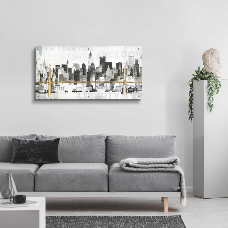 «New York Skyline II» par Avery Tillmon, art mural en verre acrylique, H 24 po x l 48 po x P 0,2 po