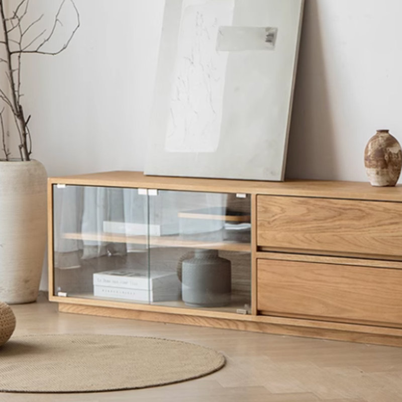 Meuble télé rétro en bois massif de style minimaliste, 86.61"