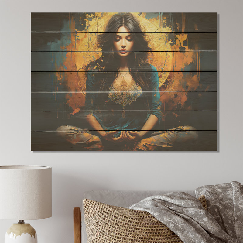 Jaune et vert Yoga Bliss I - Yoga sur bois, H 34 po x l 44 po x P 0,78 po