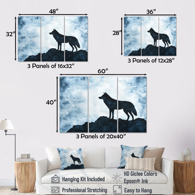 «Forest Wolf Guardian of the Woods IV», ensemble de reproductions d'art mural loup, 28" H x 36" W, Toile tendue