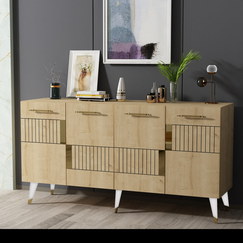 Olivia 79cm Console Table, Sapphire Oak/Gold