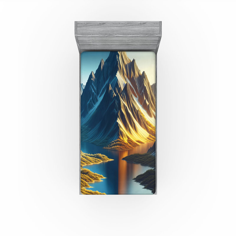 Drap-housse Ambesonne Lake_ Dreamy Art Snowy Mountains Sun_ Sea Blue Dark, Drap-housse de taille simple