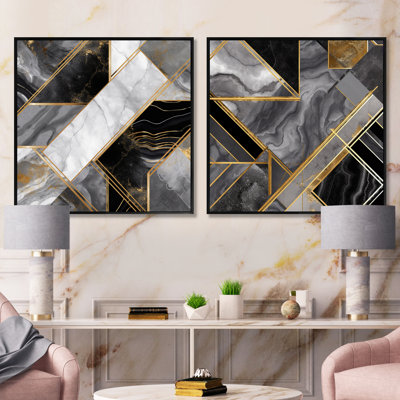 Marble Granite Agate With Touches Of Gold XII - Abstract Shapes Square Collage Set Of 2
