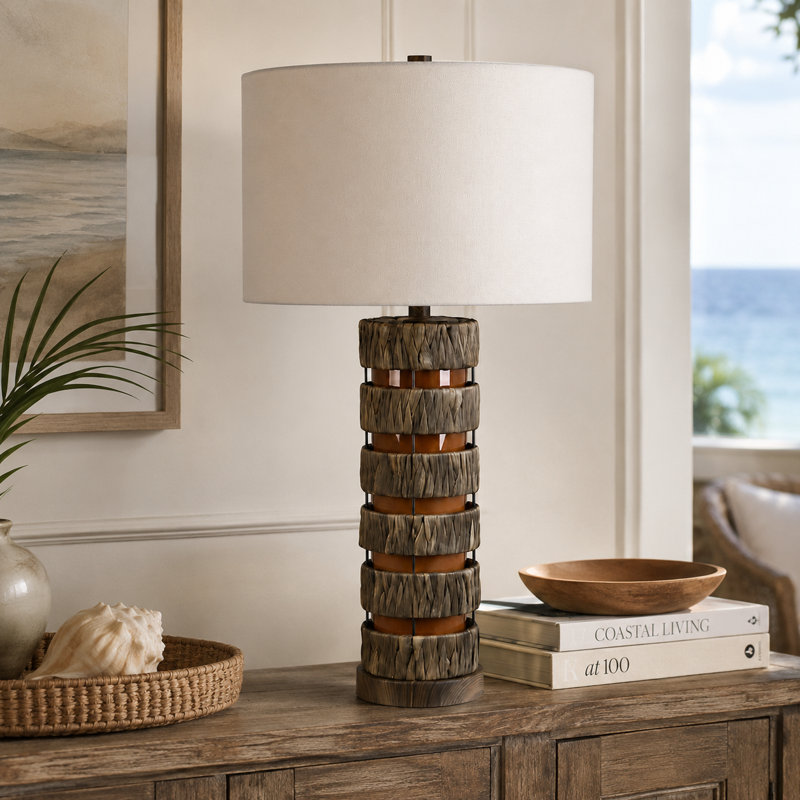 28.75" Metal Table Lamp With Oat Shade