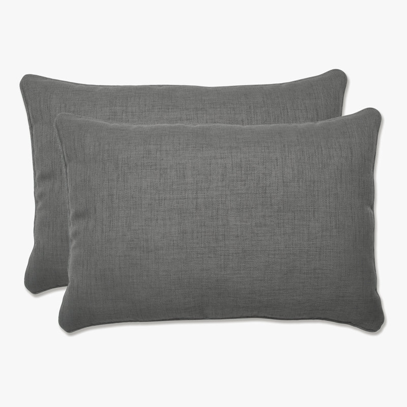 Solid Gray Linen Textured Outdoor Lumbar Pillows 2-Pack