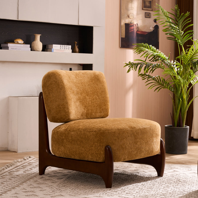 30"W Boucle Armless Upholstered Accent Chair With Solid Wood Leg, Camel