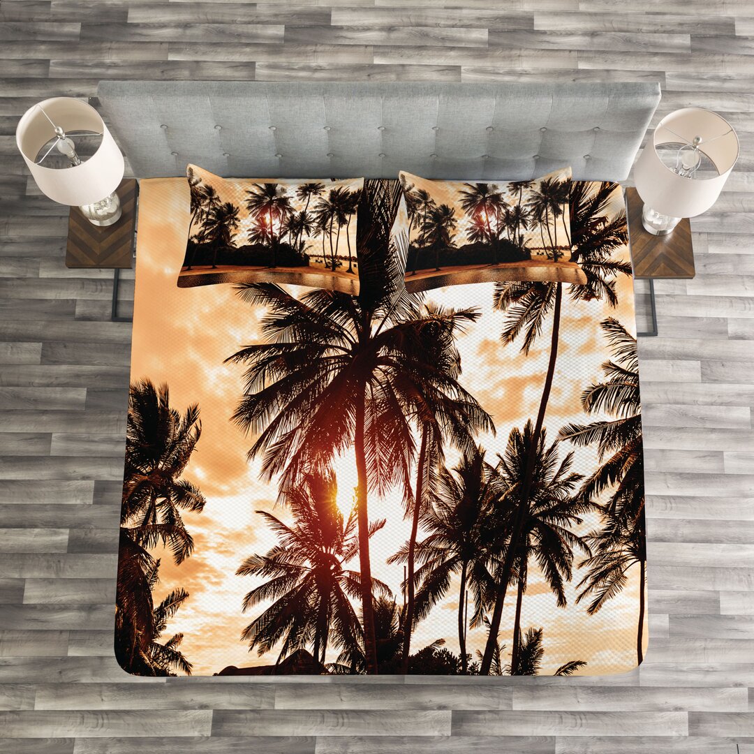 Gestepptes Bettdecken-Set, Ozean Meer Liebe Palms, Wendekreis, Brown und orange