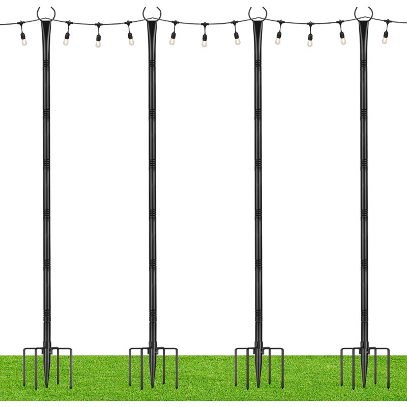 String Light Poles with Hooks, 8.5FT Outdoor String Light Poles with 5-Prong Forks, 4 Pack