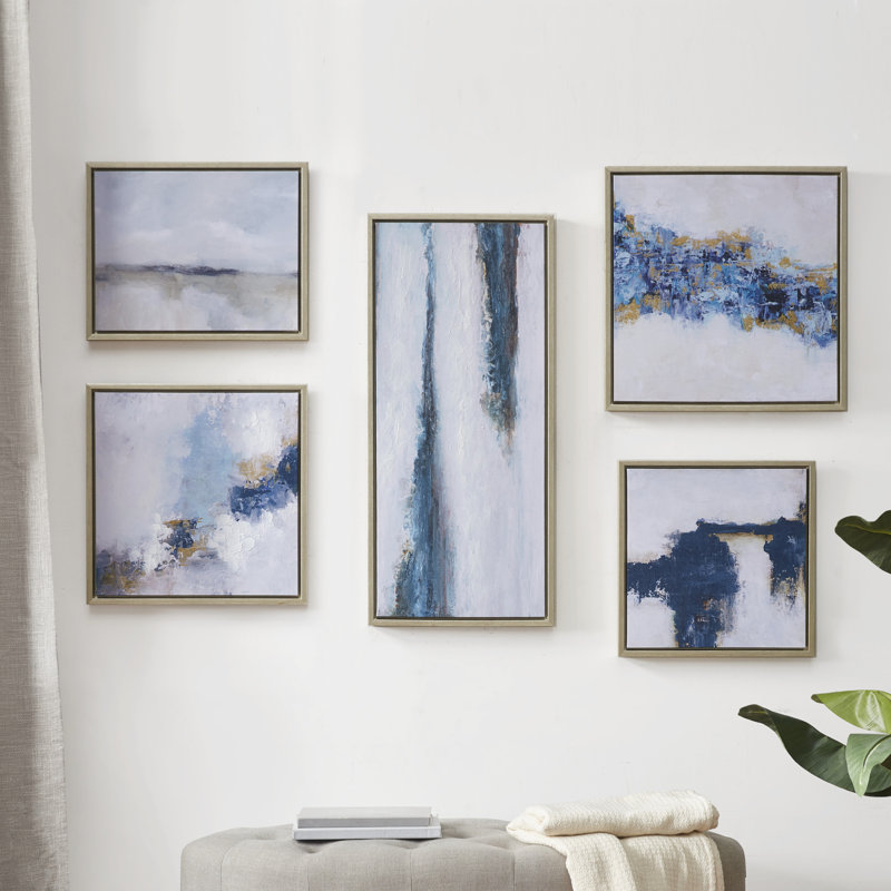 Blue Drift Abstract 5-Piece Framed Canvas Wall Art Set