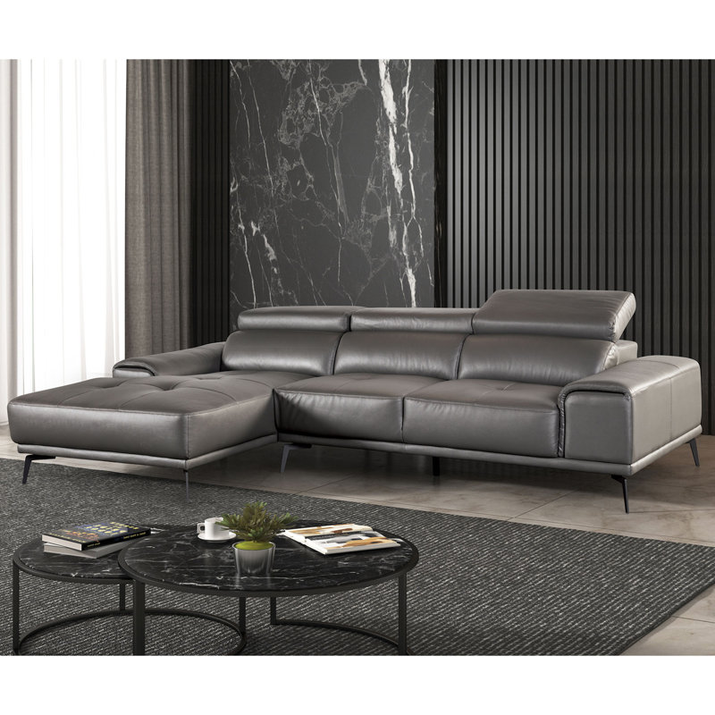 Hamblen Upholstered L-Shaped Sectional, Left Hand Facing, Gray Leather Match