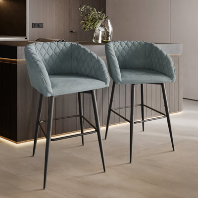 BLACK METAL SWIVEL COUNTER CHAIR IN LIGHT BLUE VELVET