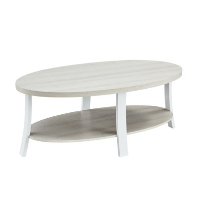 Contemporary White Oval Coffee Table With Stable And Useful Shelf Wood - Eye-Catching Design