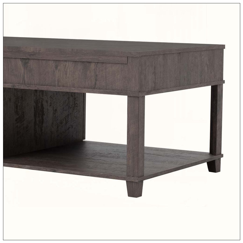 Table basse à plateau relevable avec compartiment caché, tablette ouverte et bureau réglable, Antique brown