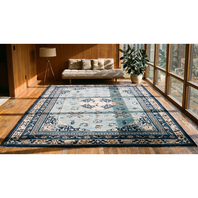 Tapis chinois antique bleu ciel et gris