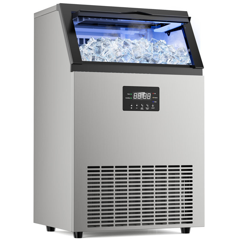 150LBS/24H Commercial Ice Maker, 50LBS Storage, Dual Water Inlet, Stainless Steel, Self-Cleaning