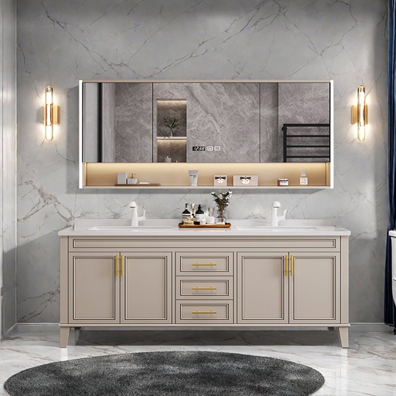 Armoire de salle de bain simple et moderne de style français, Beige, 32.28'' H x 66.93'' W x 21.65'' D
