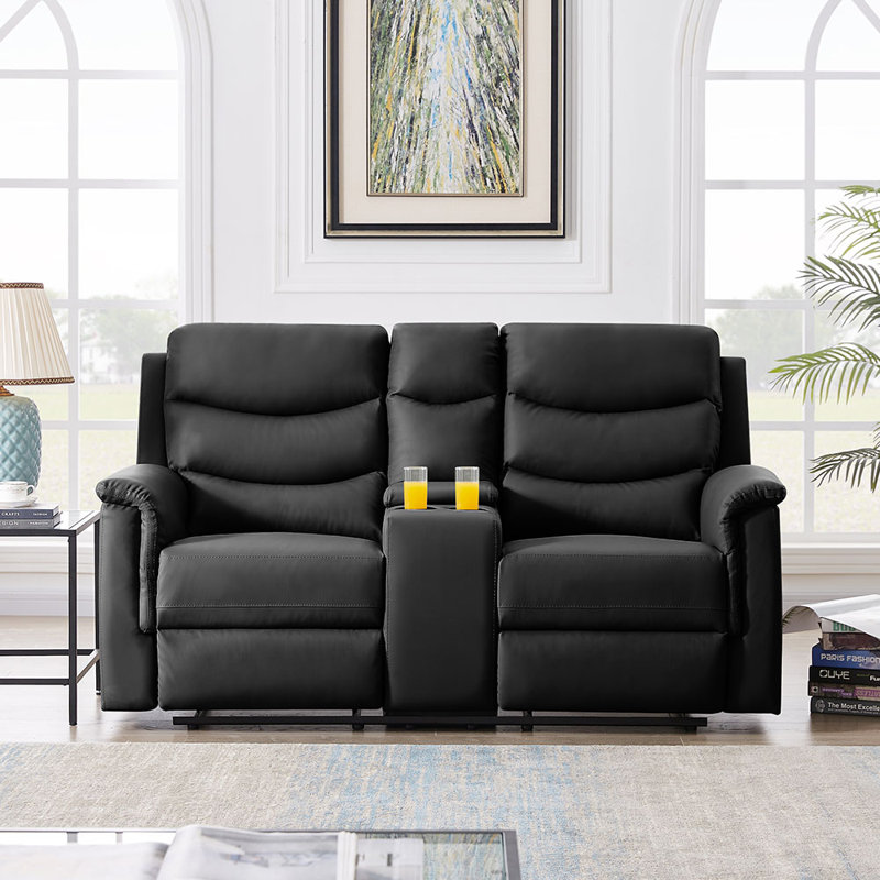 70.8'' Faux Leather Reclining Sofa, Faux Leather Black