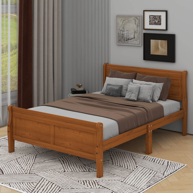 Lit plateforme double en bois avec tête de lit, Lit double, Chêne