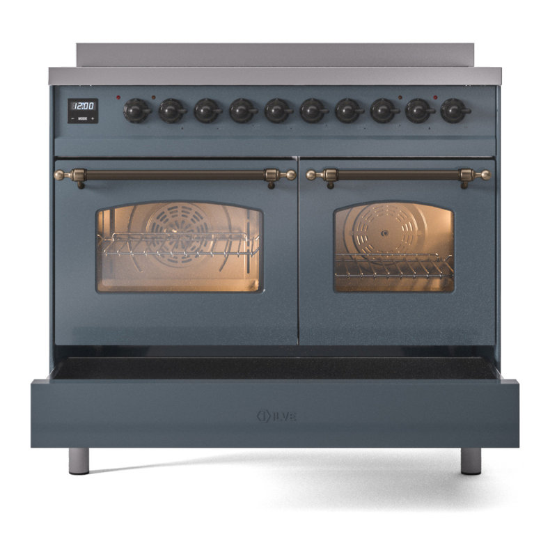 ILVE Nostalgie II 40 in Induction Range, Blue Gray/Bronze