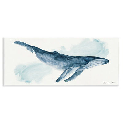 Nautical Humpback Whale Marine Animal Blue Watercolor Painting by Stephanie Workman Marrott - Painting on Wood