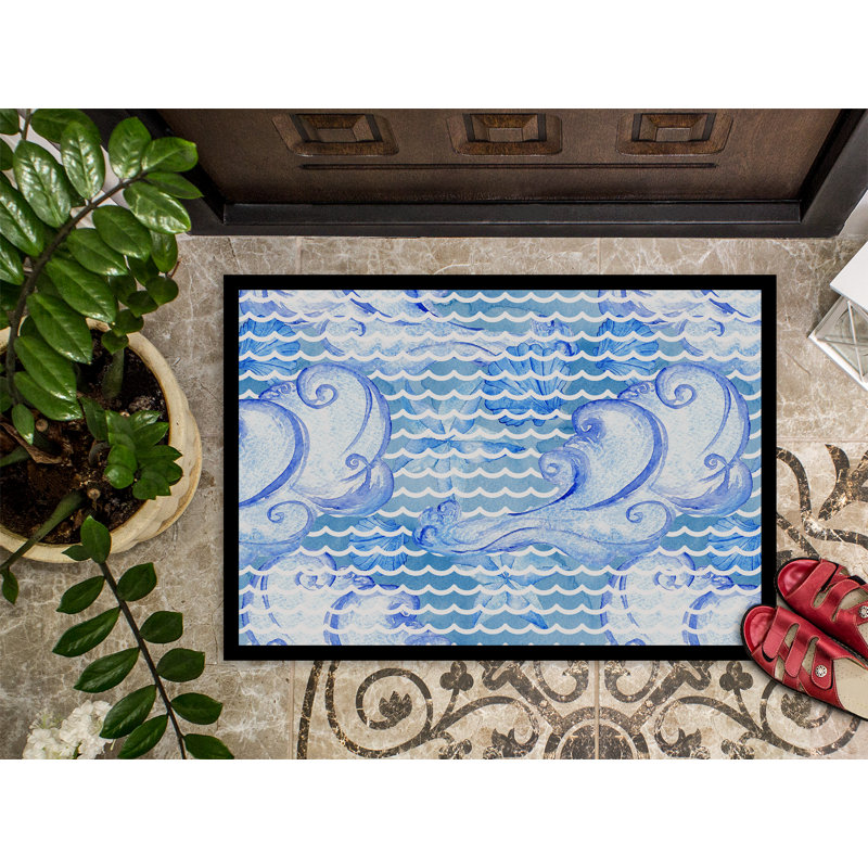 Tapis d’extérieur anti-dérapant à ondulations abstraites aquarelle, Rectangulaire : 18 po x 27 po