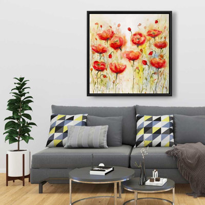 Red flowers garden - Romantic Red framed canvas for decor