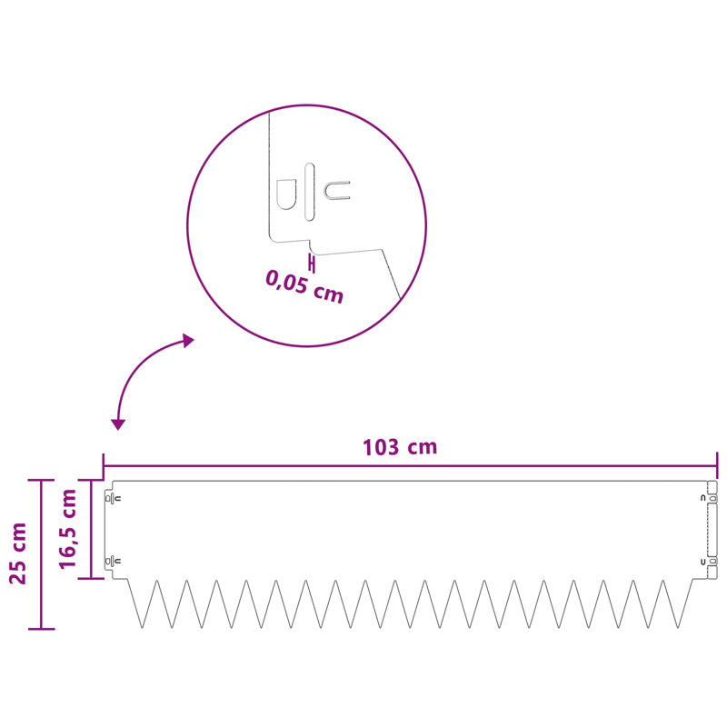 103cm W Metal Lawn Edging, 25cm H x 103cm W