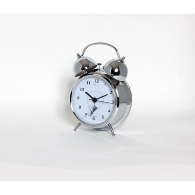 Annemijn Modern & Contemporary Analog Metal Quartz Movement / Crystal Tabletop Clock with Alarm in Silver/White