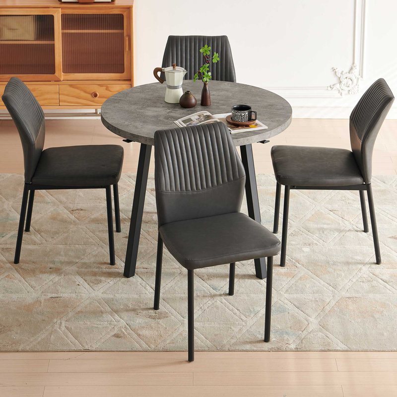 37-Inch Round Table With 4 Chairs, Dark Gray