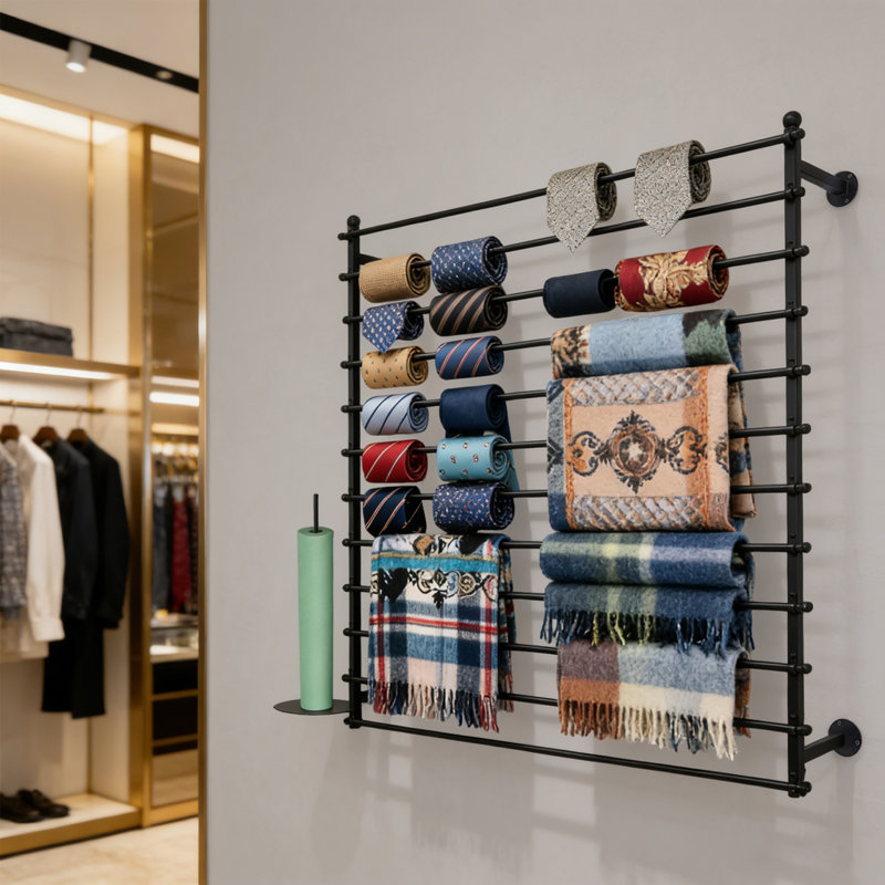 47.24'' Wall-Mounted Display Rack Wrapping Paper Ribbon Holder, Black