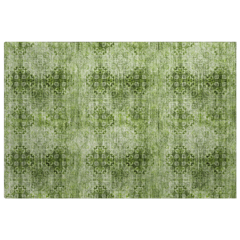 Premium Machine Washable Dream Shag ADS557 Medallions Rug, Olive, 2'6" x 3'10"
