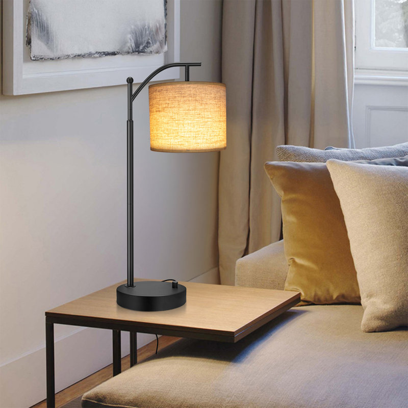Veradi 23” Modern Arched Small Table Lamp with Bulb,Rotary Dimmer Switch Desk Lamp with with Adjustable Shade（Set of 2)