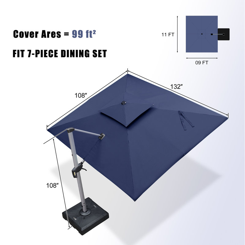 274cm X 335cm Rectangular Cantilever Parasol, Navy Blue