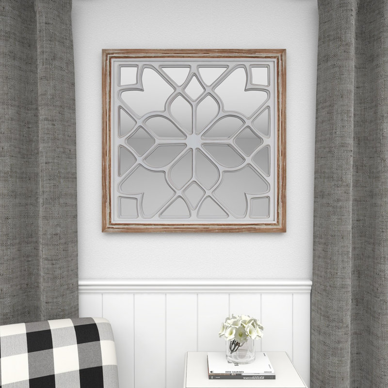 Miroir mural blanc en bois sculpté géométrique 30 po x 1 po x 30 po