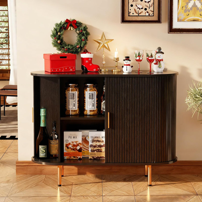 Fluted Sideboard With Tambour Doors – Black