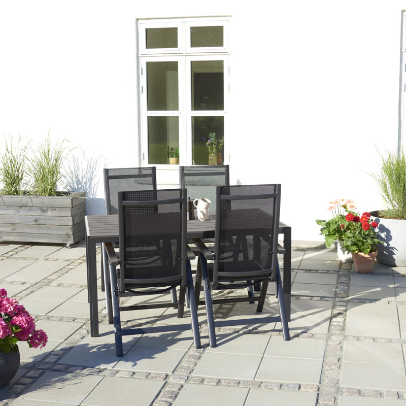 Oriska 4 - Person Wicker Patio Dining Set with Rectangular Table, Grey Oak