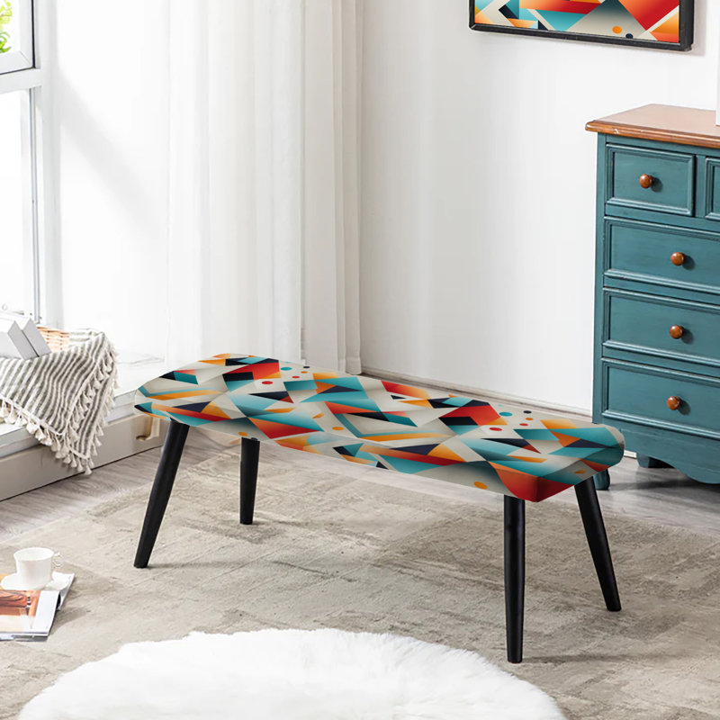 Blue And Orange Geo Haze - Geometric Upholstered Black Bench