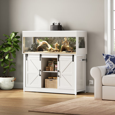 Herture 120 Gallon Reptile Terrarium With Stand, 4X2X2 Bearded Dragon Enclosure For Snakes Lizards, Large Vivarium Tank With Storage Cabinet, Acrylic Doors, Mesh Lid, Power Outlet White Px04Rtww