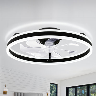 19.7" Modern Flush Mount Ceiling Fan with Lights and Remote, 6-speed Reversible Motor, Low Profile Ceiling Fan, Black Fandelier for Bedroom