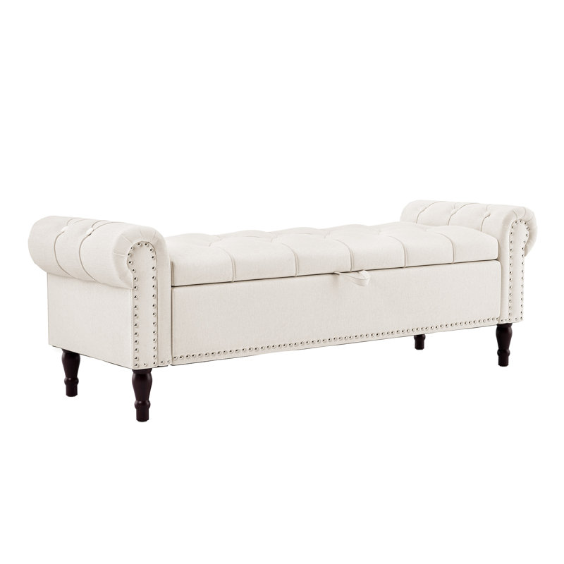 Banc de rangement rembourré Dawsey, H 20,7 po x l 62,4 po x P 20,1 po, Beige