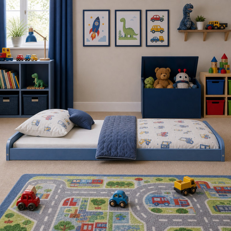 Leon Montessori Heavy Duty Solid Pine Bed Frame, Single (3'), Blue