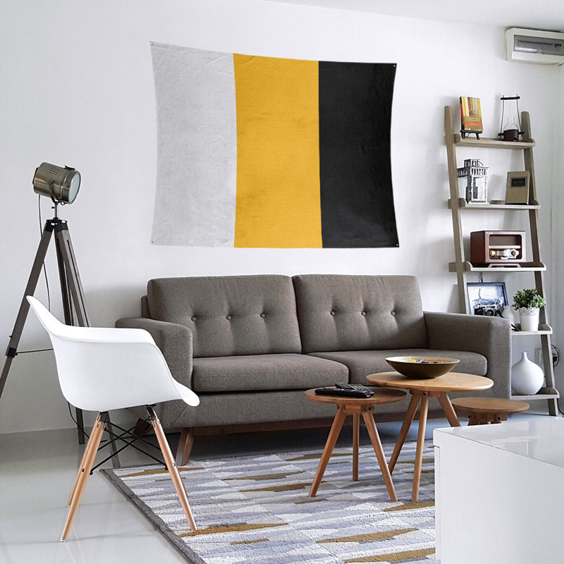 Tapisserie de polyester Pittsburgh, H 51 po x l 60 po, Blanc / Pittsburgh Gold / noir
