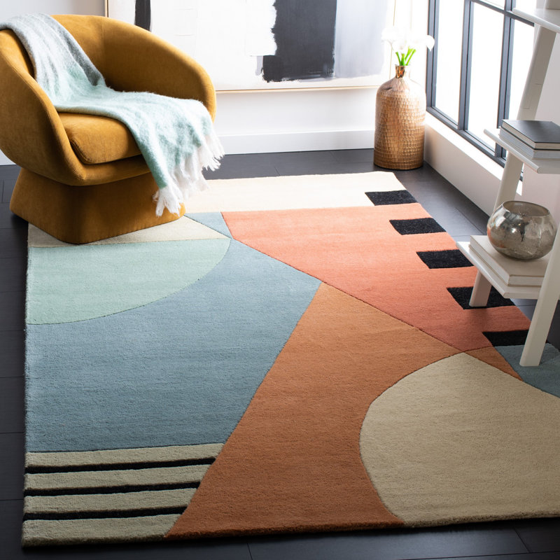 Tapis doré en laine touffeté à la main Abstract, Rectangle 6 pi x 9 pi