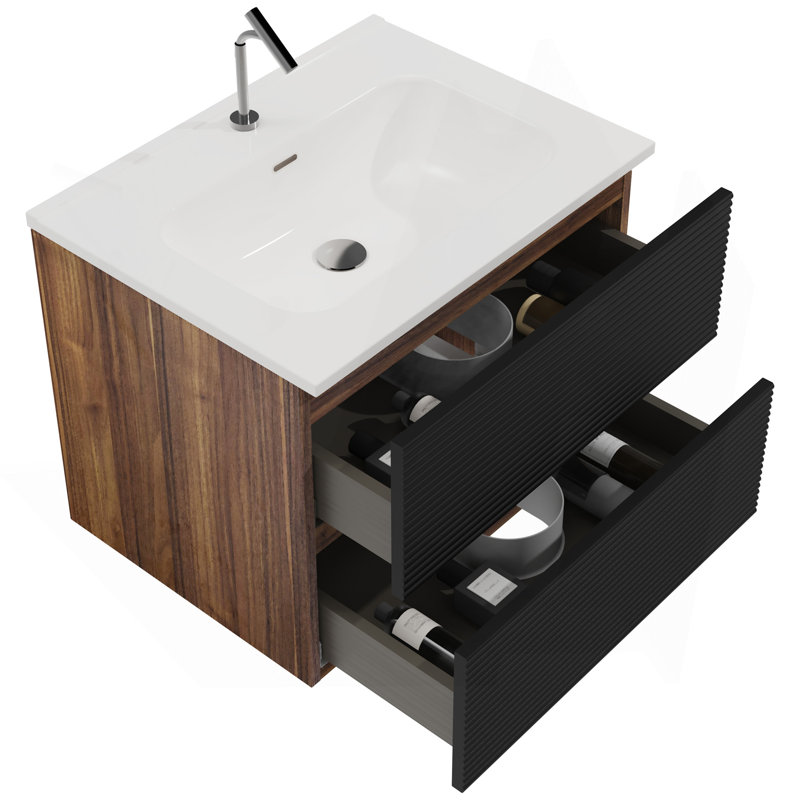 Meuble-lavabo mural noir et noyer doux Gloria, 24"