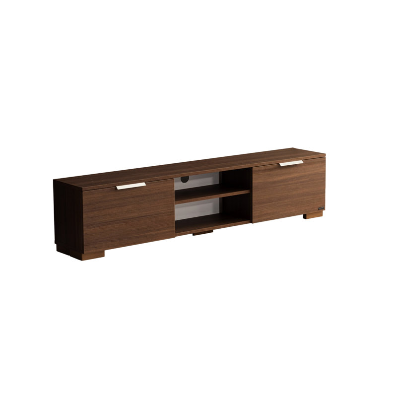 Meuble télé à 2 portes et 2 armoires, noyer moderne Mid-Century 66 po, bois massif, look et moderne, 66 po, blanc et noyer