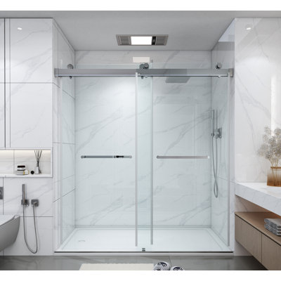 Porte de douche coulissante double sans cadre en verre trempé