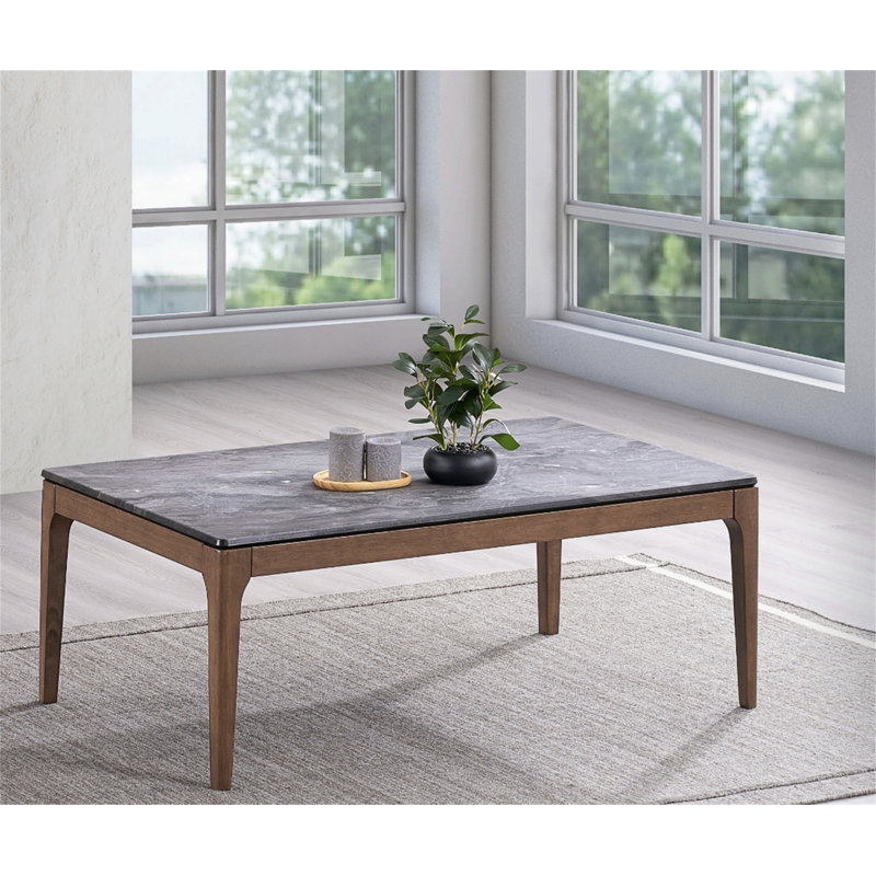 Idoia Engineered Stone Top & Walnut Finish Rectangular Coffee Table