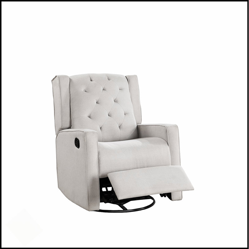Contemporary Light Gray Polyfiber Swivel Recliner With Manual Motion And Glider Function For Living Room Comfort, Light Gray 