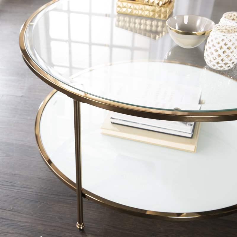 Table basse avec rangement Linvel, Or rose antique